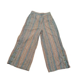 J Crew Wide Leg Cropped Pants Stripes Linen Blend XS SEE AD